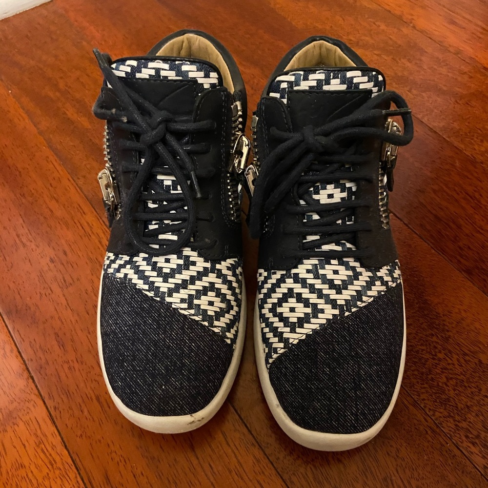 Giuseppe Zanotti denim and white sneakers.